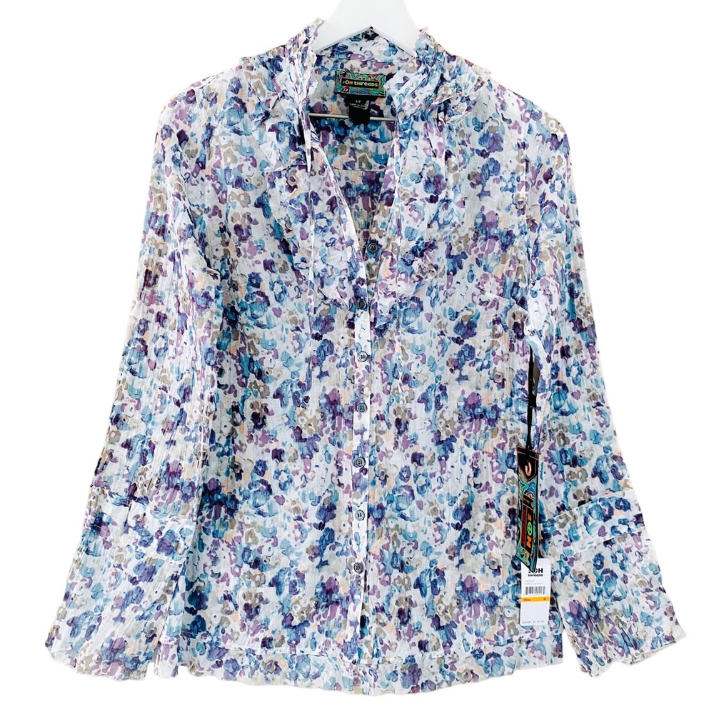 2OH Threads NWT Two Old Hippies Lightweight Floral Ruffled Button Down Blouse SM